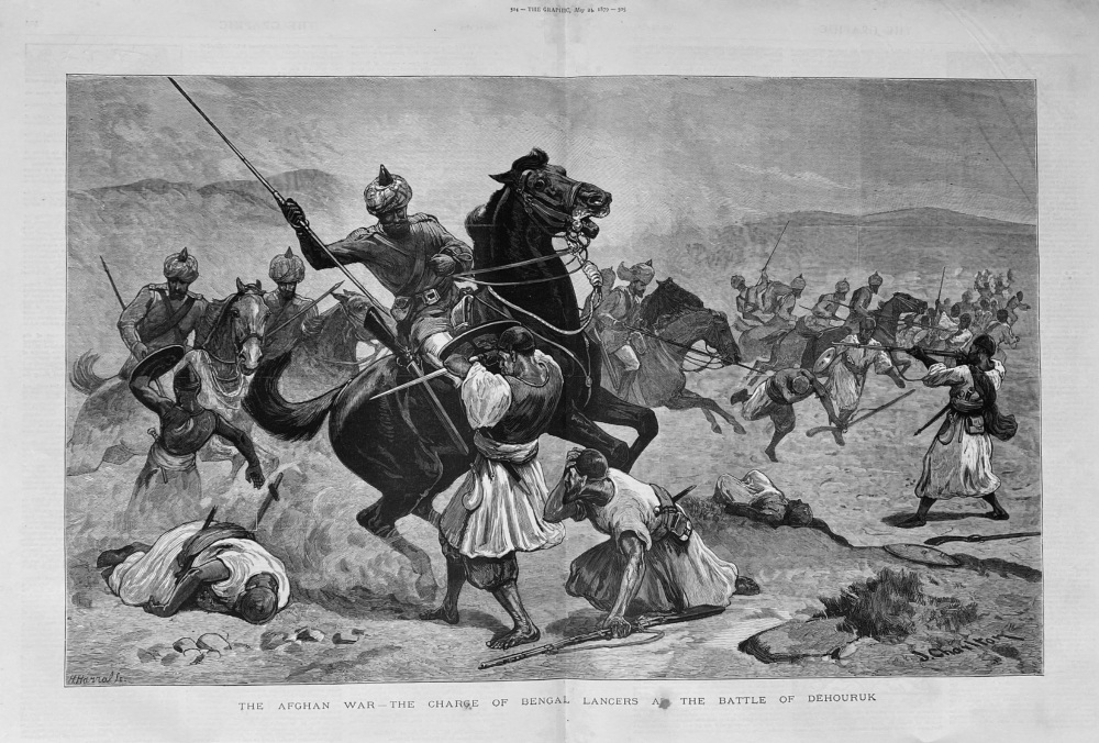 The Afghan War :  The Charge of the Bengal Lancers at the Battle of Dehouruk. 1879.