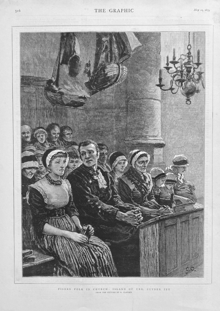 Fisher Folk in Church : Island of Urk, Zuyder Zee.  1879.