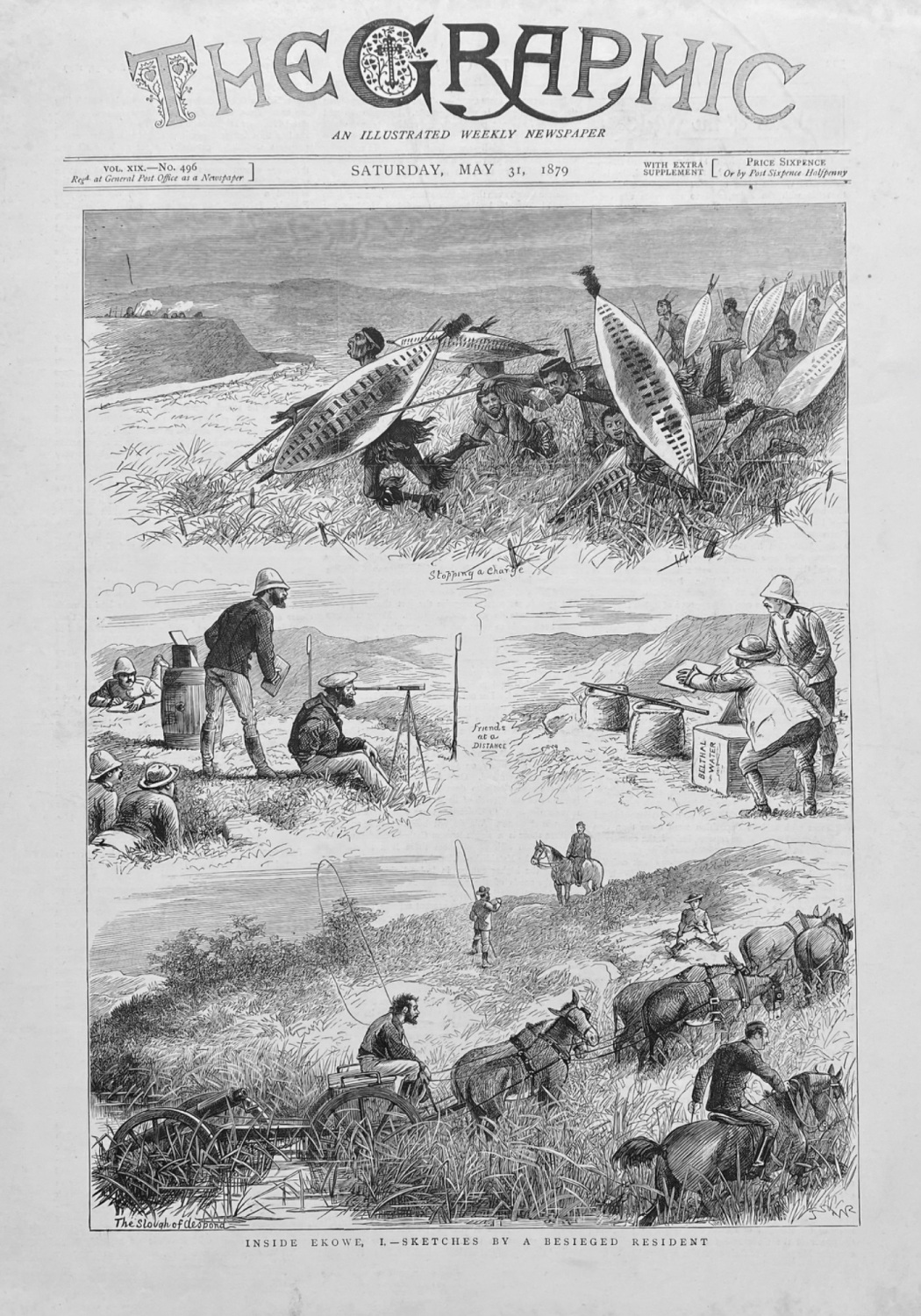 Inside Ekowe.  1- Sketches by a Besieged Resident.  1879.