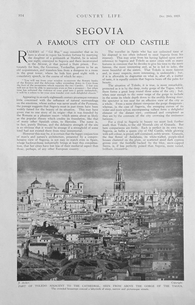 Segovia - A Famous City of Old Castile - 1923