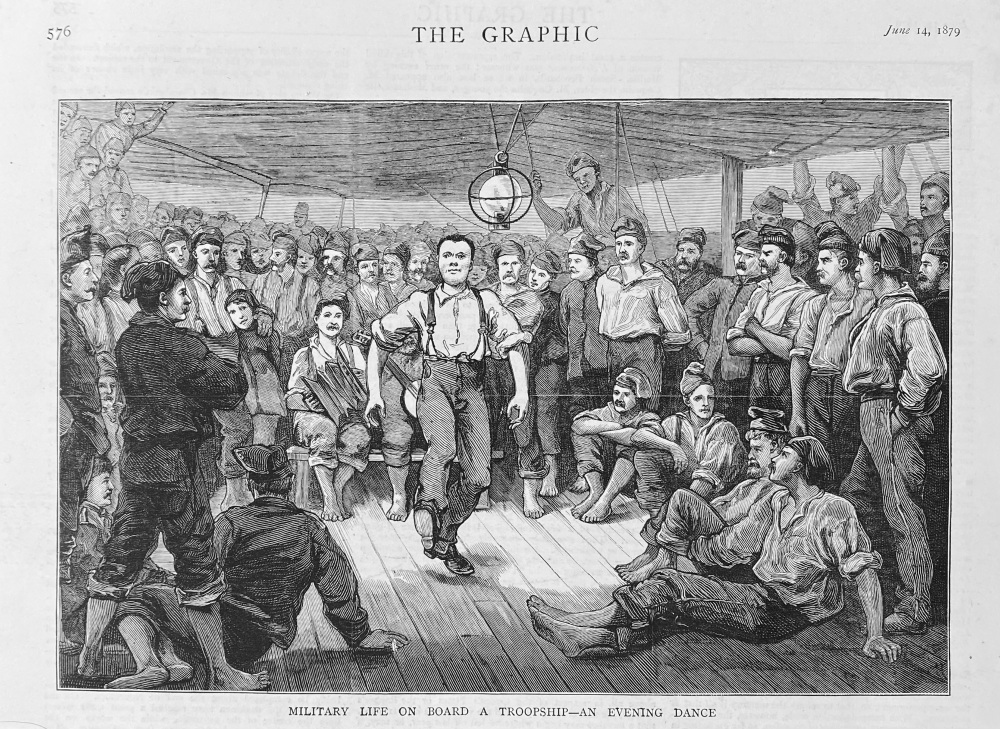 Military Life on Board a Troopship- An Evening Dance.  1879.