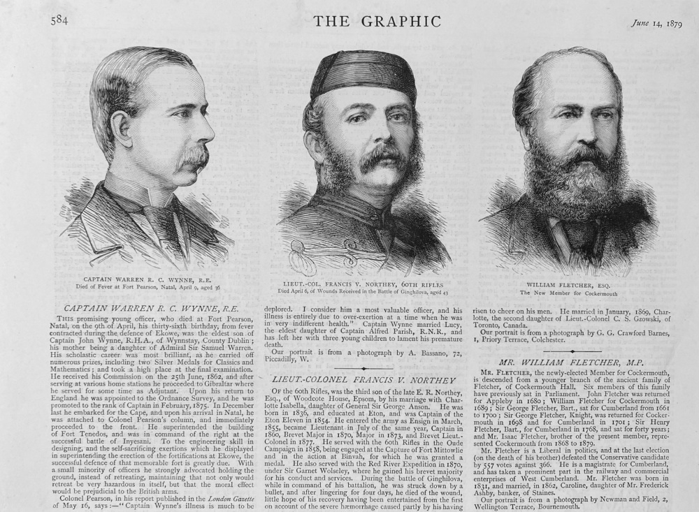 Capt. Warren R.C.  Wynne, R.E.  :  Lieut.-Col.  Francis V. Northey, 60th Rifles,  :  William Fletcher Esq.  M.P.  1879.