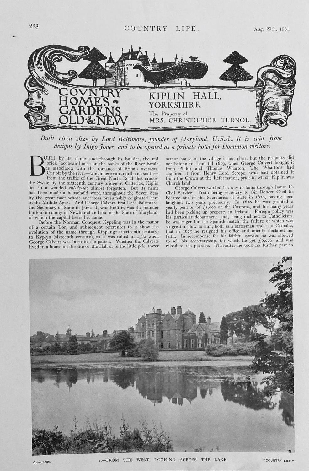Kiplin Hall, Yorkshire - 1931