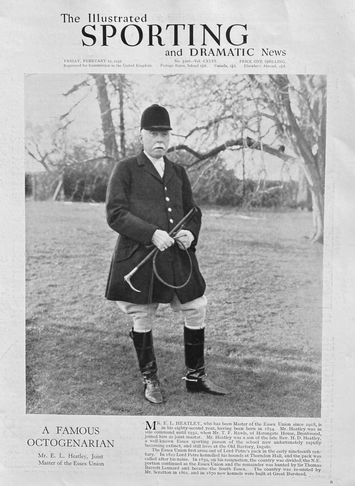 Mr E L Heatley - Master of the Essex Union Hunt - 1935