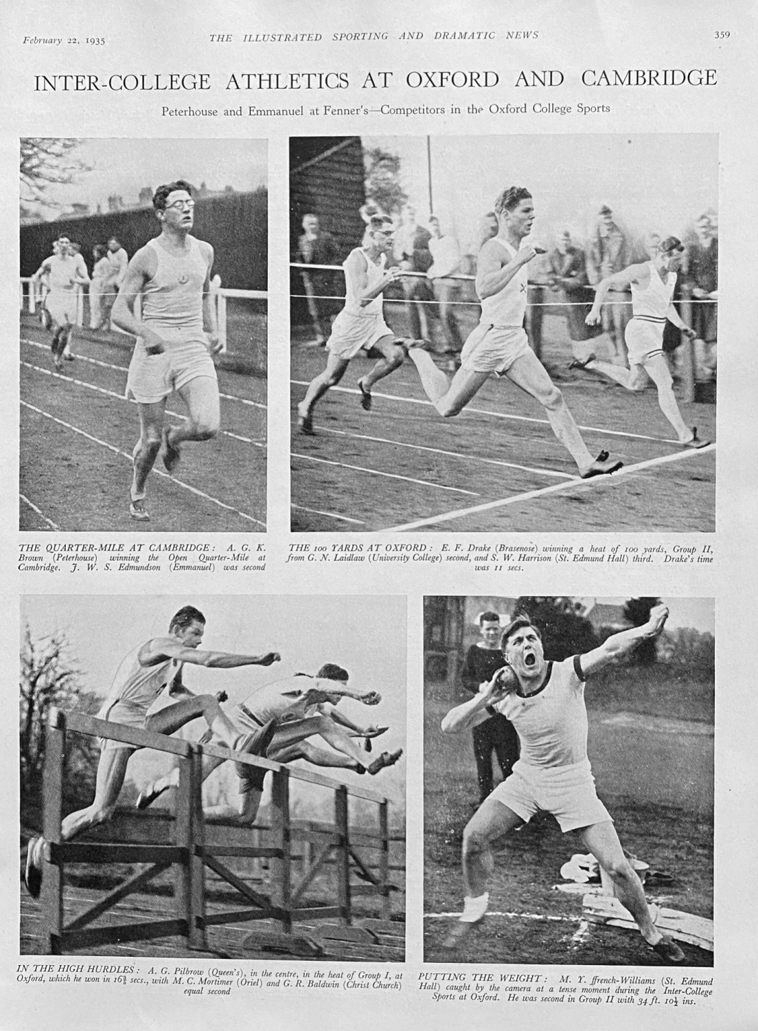 Inter-College Athletics at Oxford and Cambridge - 1935