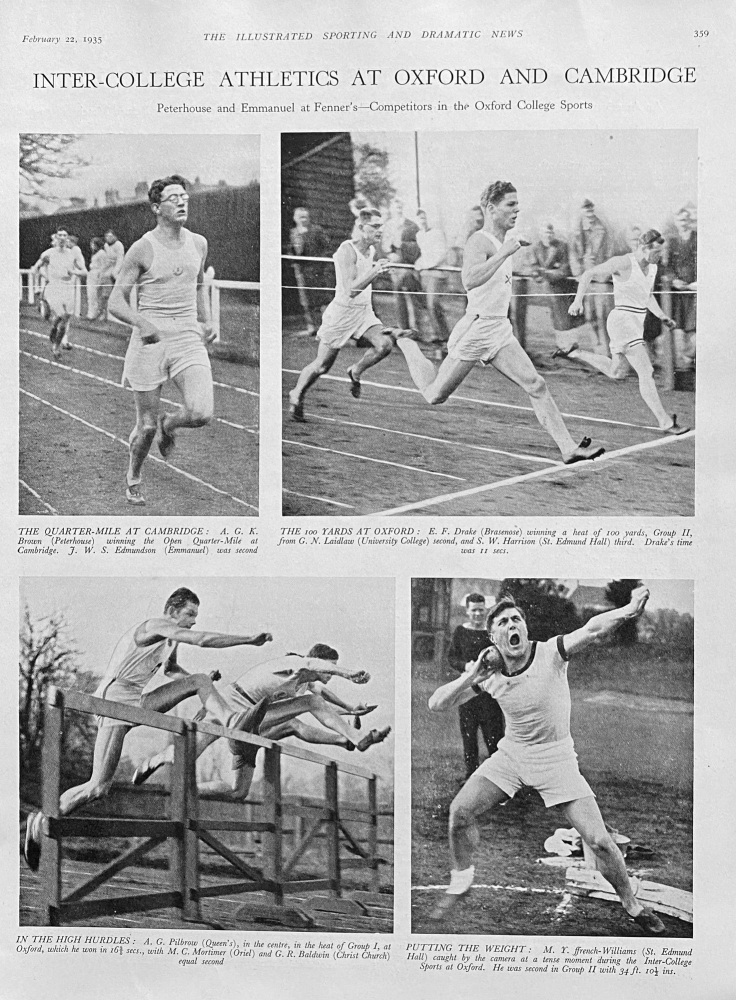 Inter-College Athletics at Oxford and Cambridge - 1935