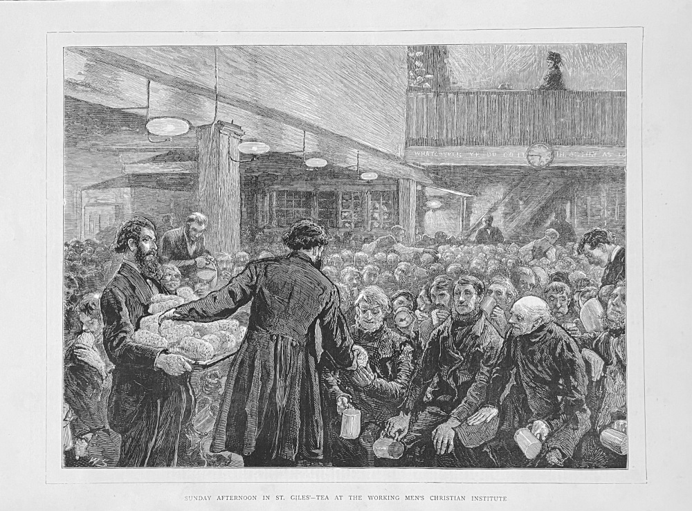 Sunday Afternoon in St. Giles' - Tea at the Working Men's Christian Institute.  1872.