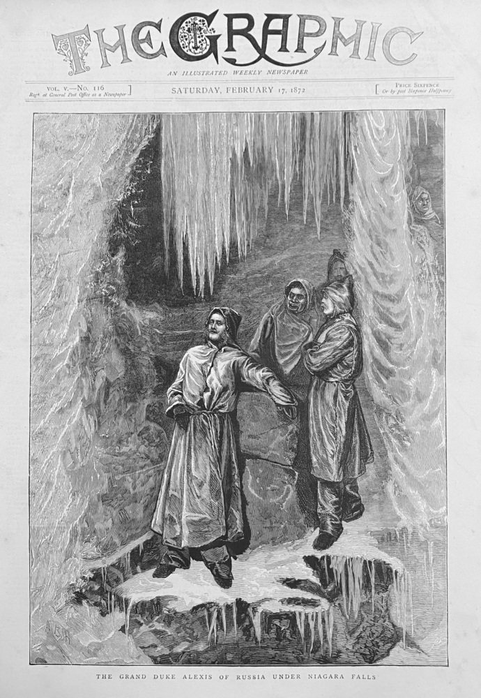The Grand Duke Alexis of Russia under Niagara Falls.  1872.