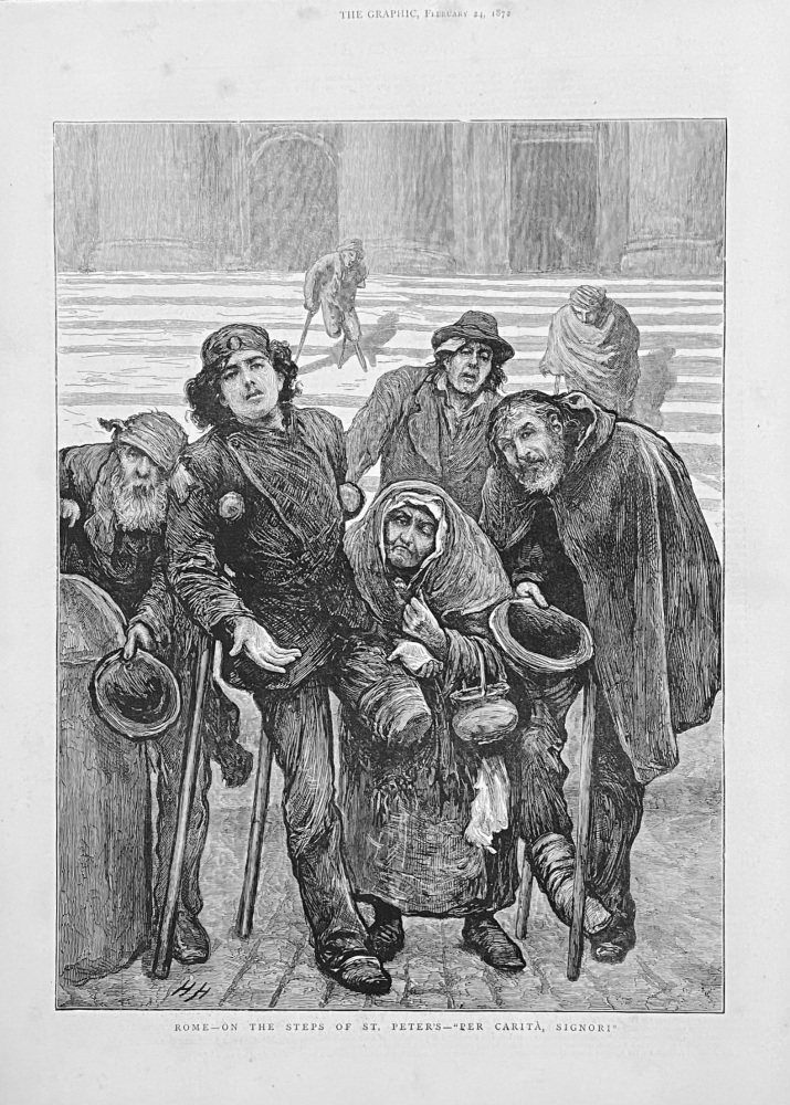 Rome - On The Steps of St. Peter's-  "Per  Carita,  Signori". 1872.