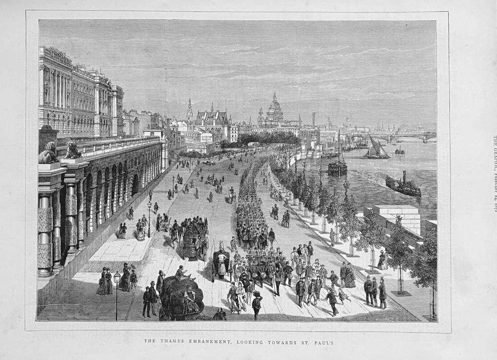 The Thames Embankment,  Looking towards St. Paul's.  1872.
