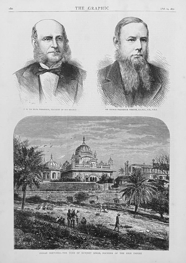 Indian Sketches-  The Tomb of Runjeet Singh, Founder of the Sikh Empire.  1872.