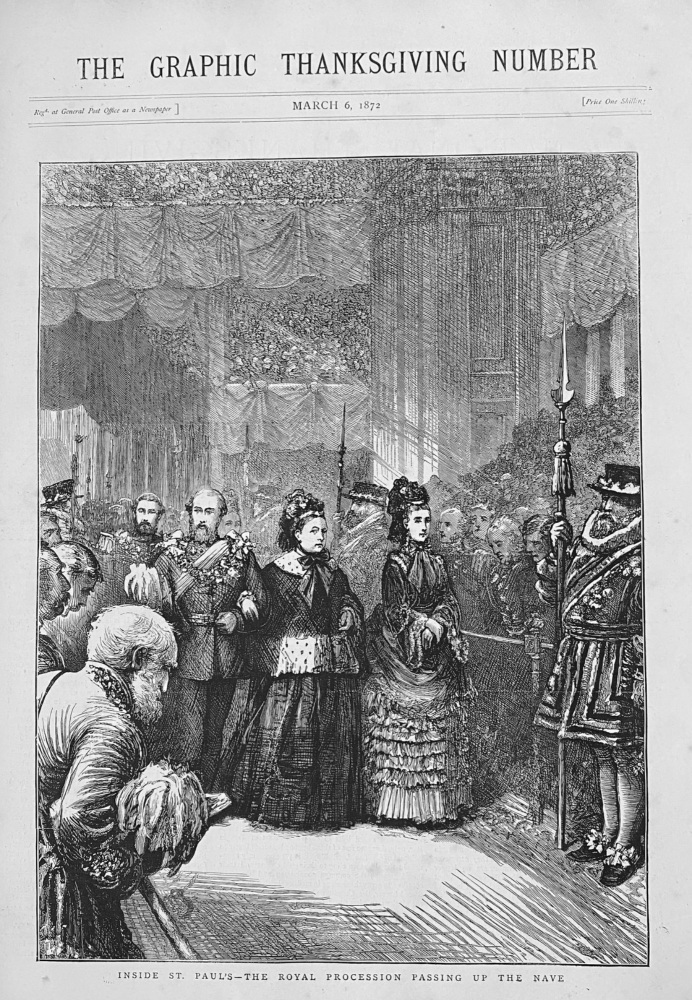 Inside St. Paul's - The Royal Procession Passing up the Nave.  1872. (Thanksgiving Day).