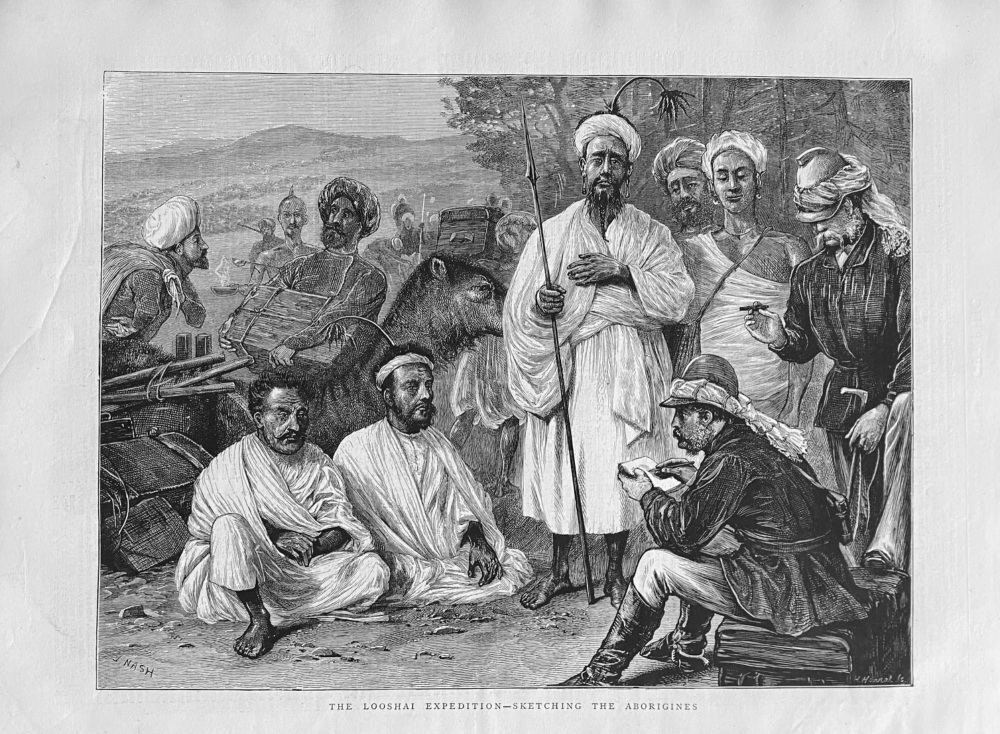 The Looshai Expedition - Sketching the Aborigines.  1872.