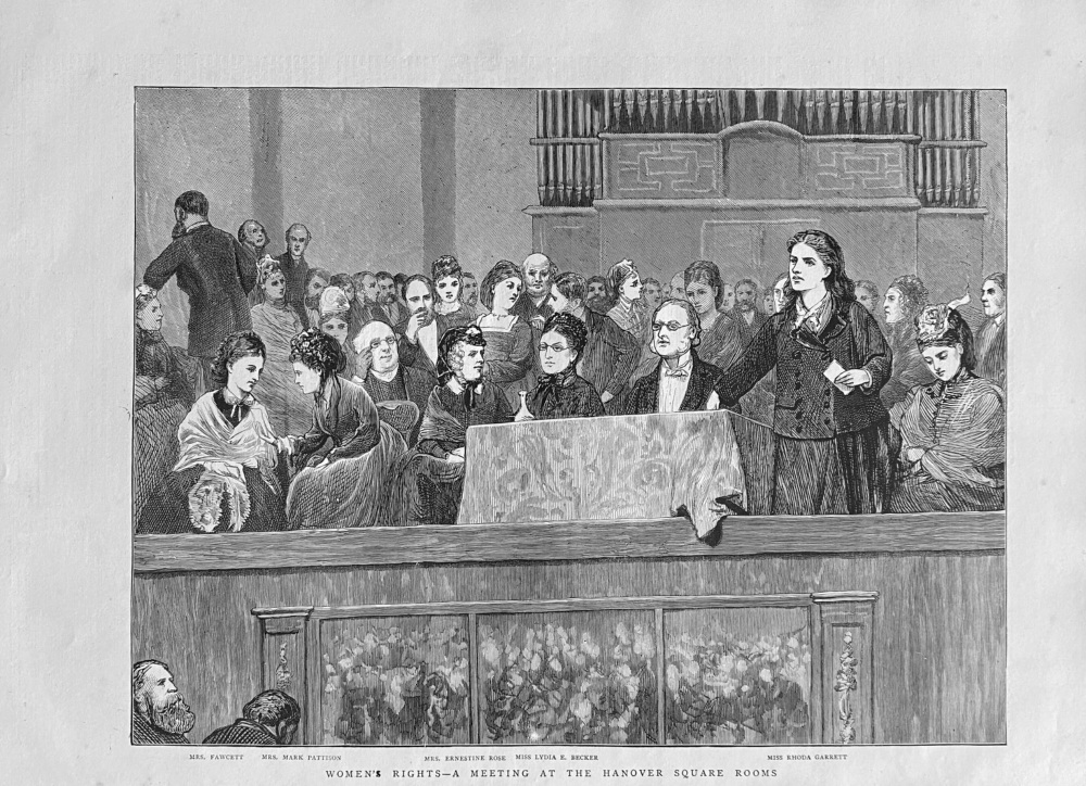 Women's Rights - A Meeting at the Hanover Square Rooms.  (London) 1872.