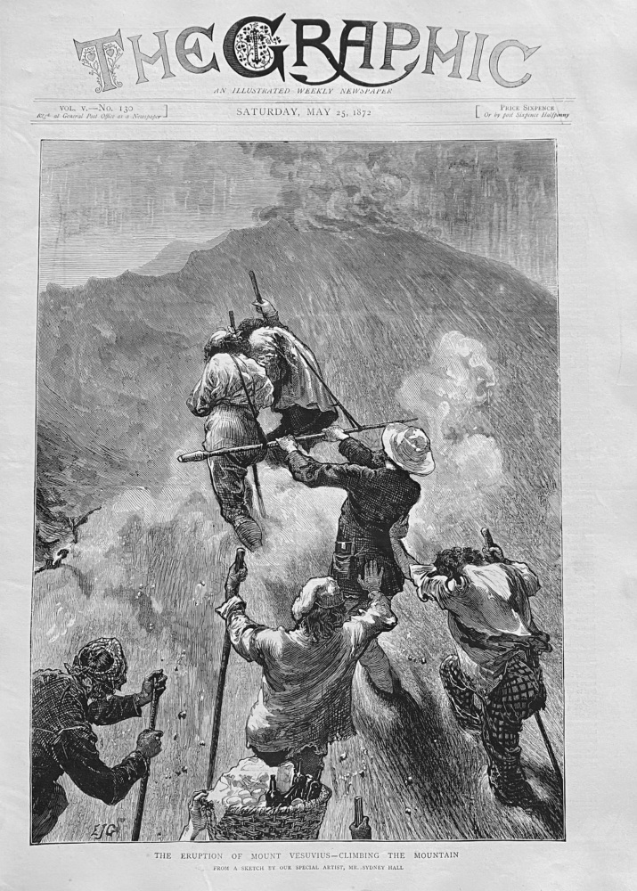 The Eruption of Mount Vesuvius - Climbing the Mountain.  1872.