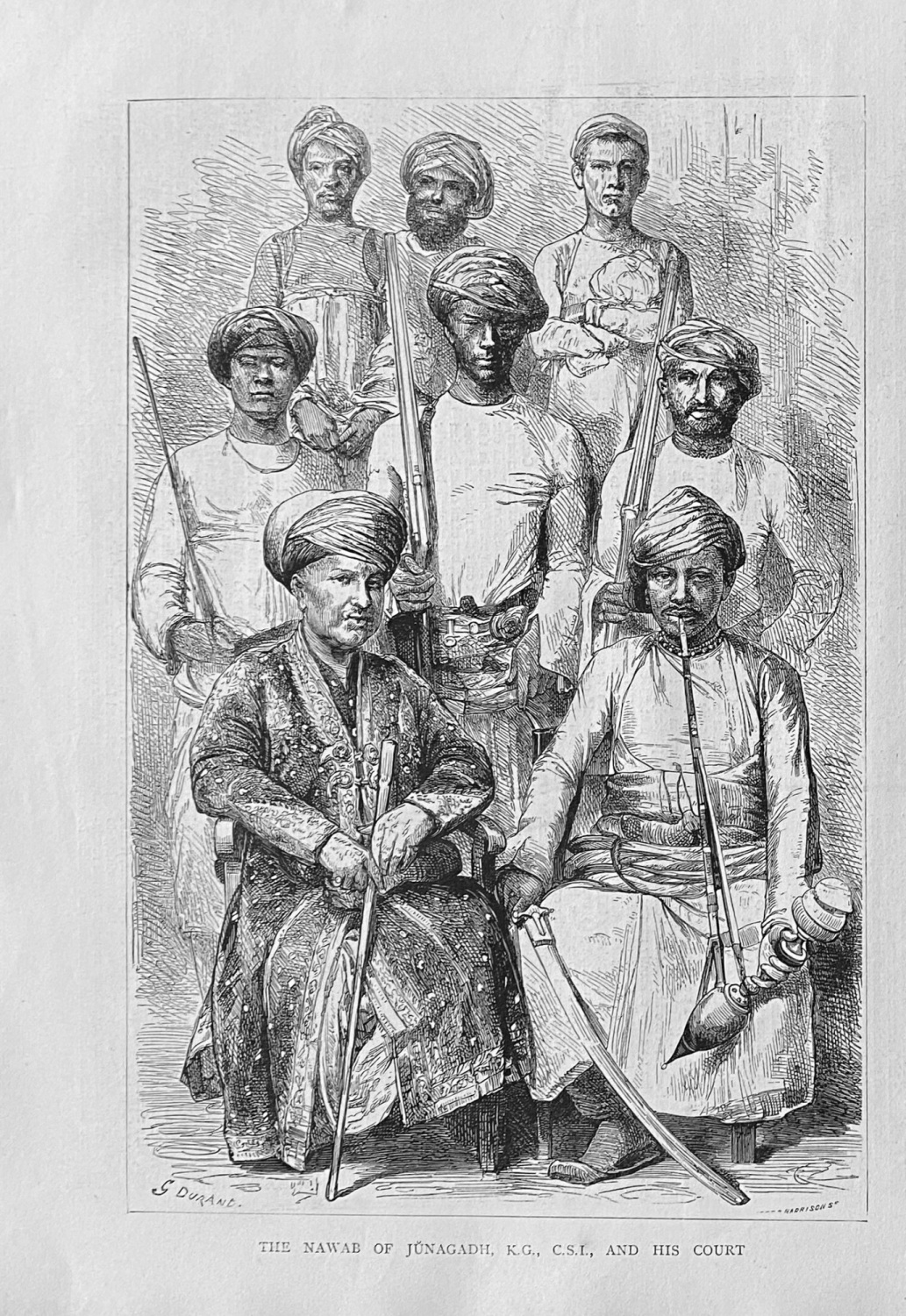 The Nawab of Junagadh,  K.G.,  C.S.I.,  and His Court.  1872.