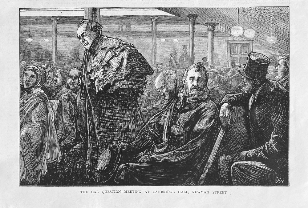 The Cab Question- Meeting at Cambridge Hall, Newman Street. London.  1872.