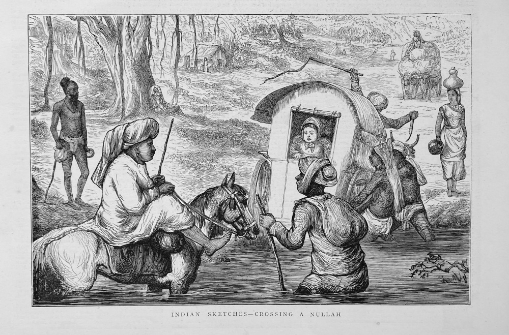 Indian Sketches -  Crossing a Nullah.  1872.