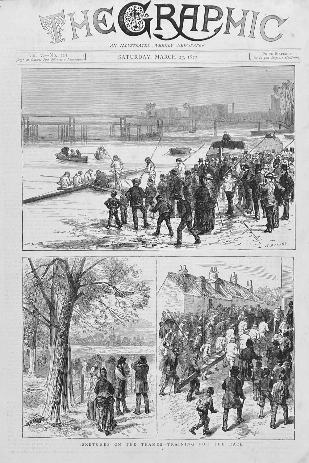 Sketches on the Thames - Training for the Race.  1872.  (University Boat Ra