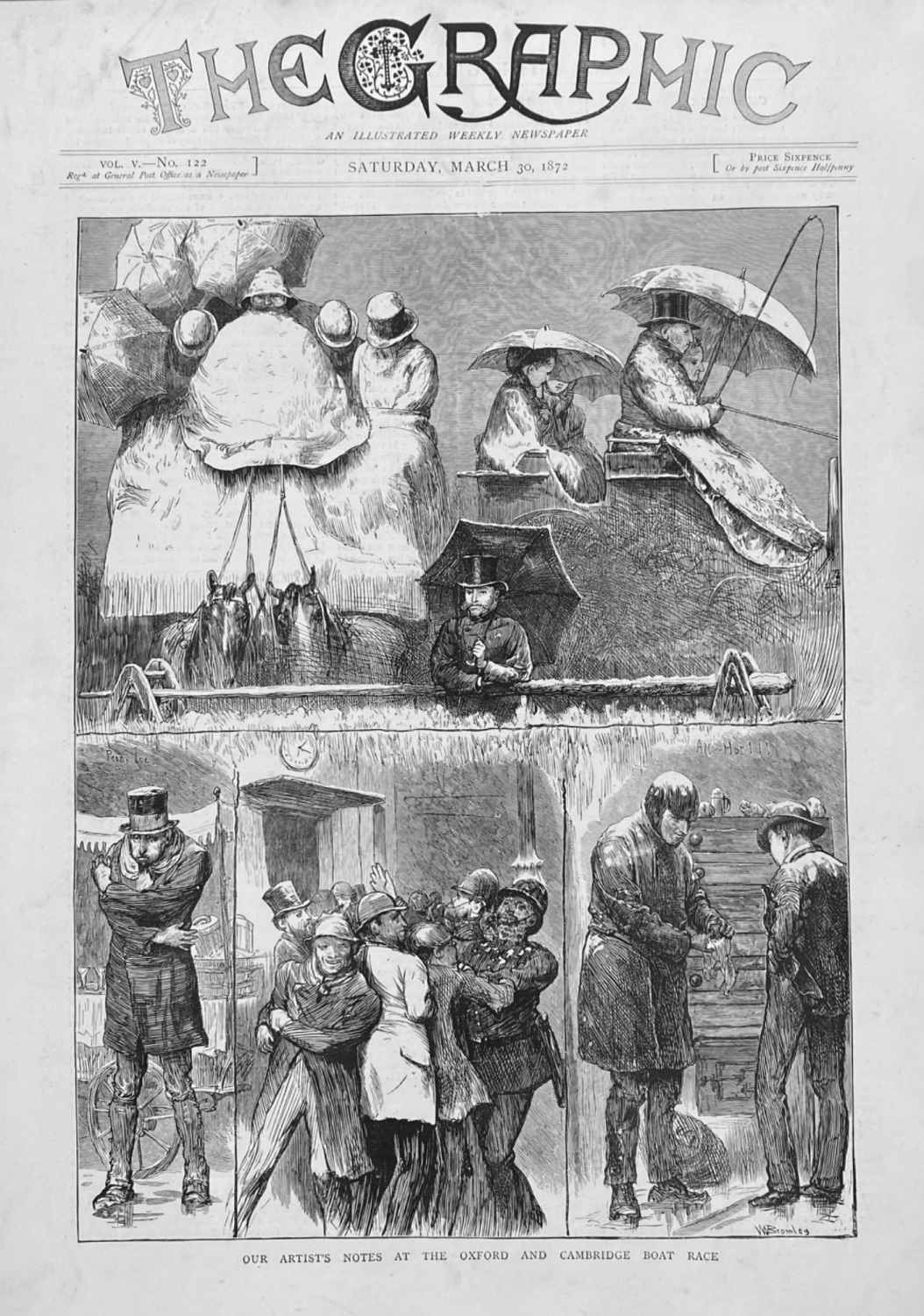 Our Artist's Notes at the Oxford and Cambridge Boat Race.  1872.