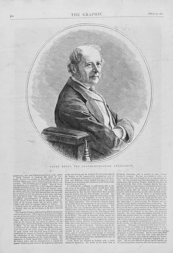 Count Beust,  the Austro - Hungarian Ambassador. 1872.
