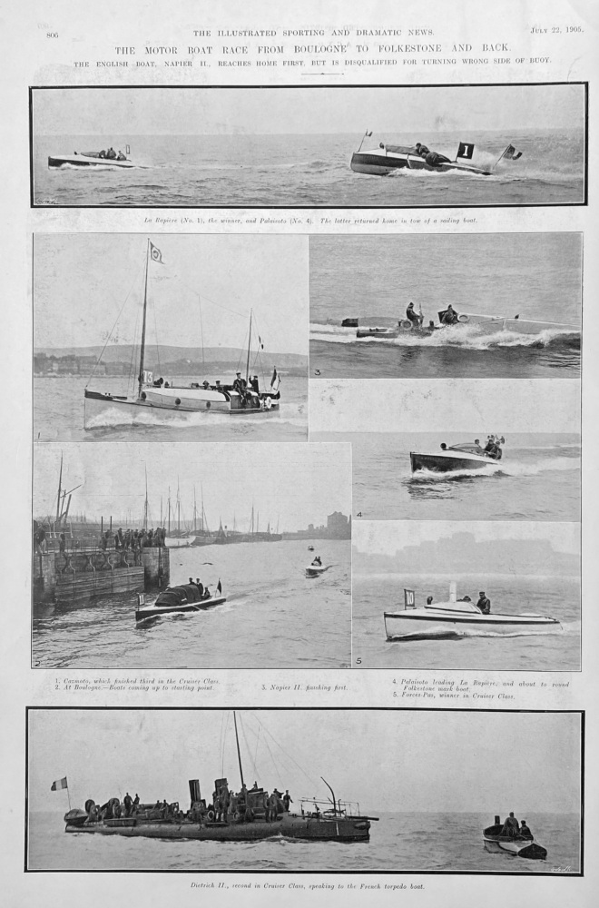The Motor Boat Race from Boulogne to Folkestone and Back.  1905.