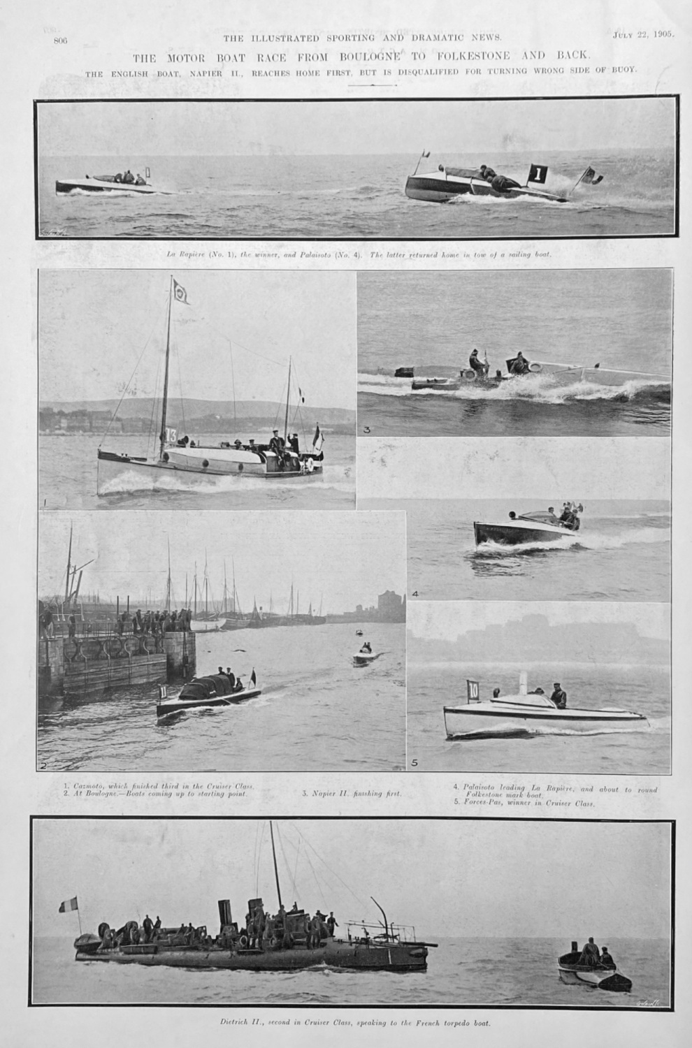 The Motor Boat Race from Boulogne to Folkestone and Back.  1905.
