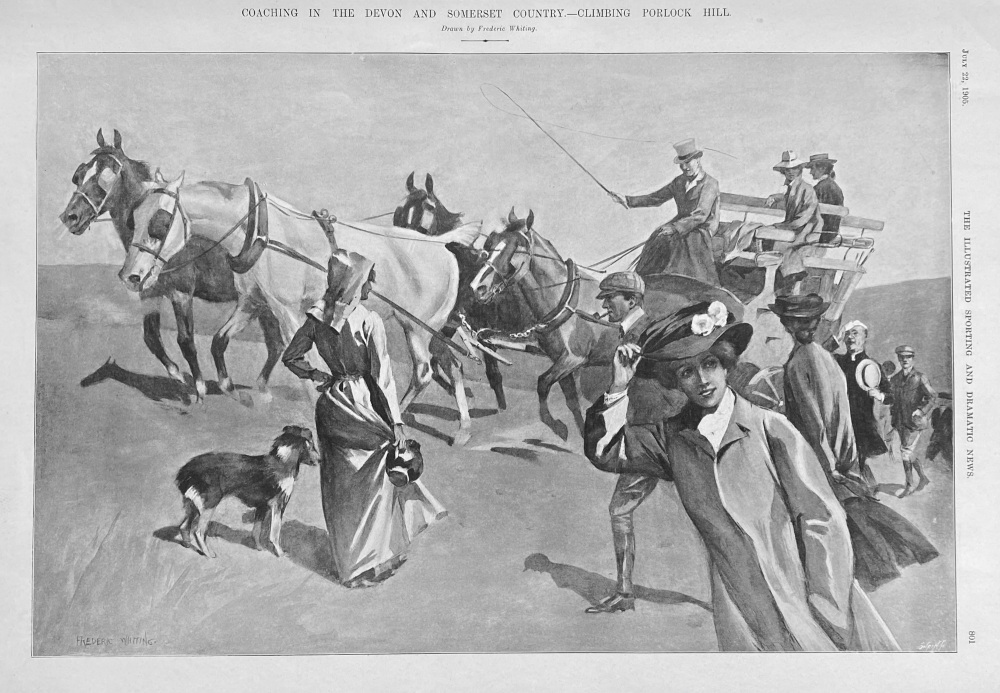Coaching in the Devon and Somerset Country.- Climbing Porlock Hill.  1905.