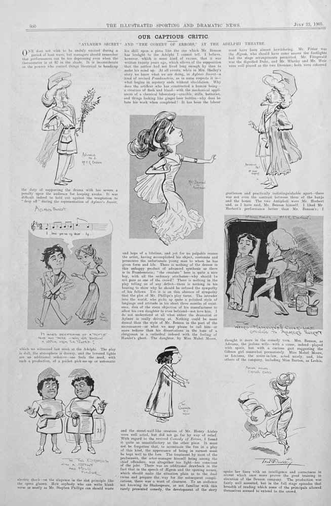 Our Captious Critic.  "Aylmer's Secret" and "The Comedy of Errors," at the Adelphi Theatre.  1905.