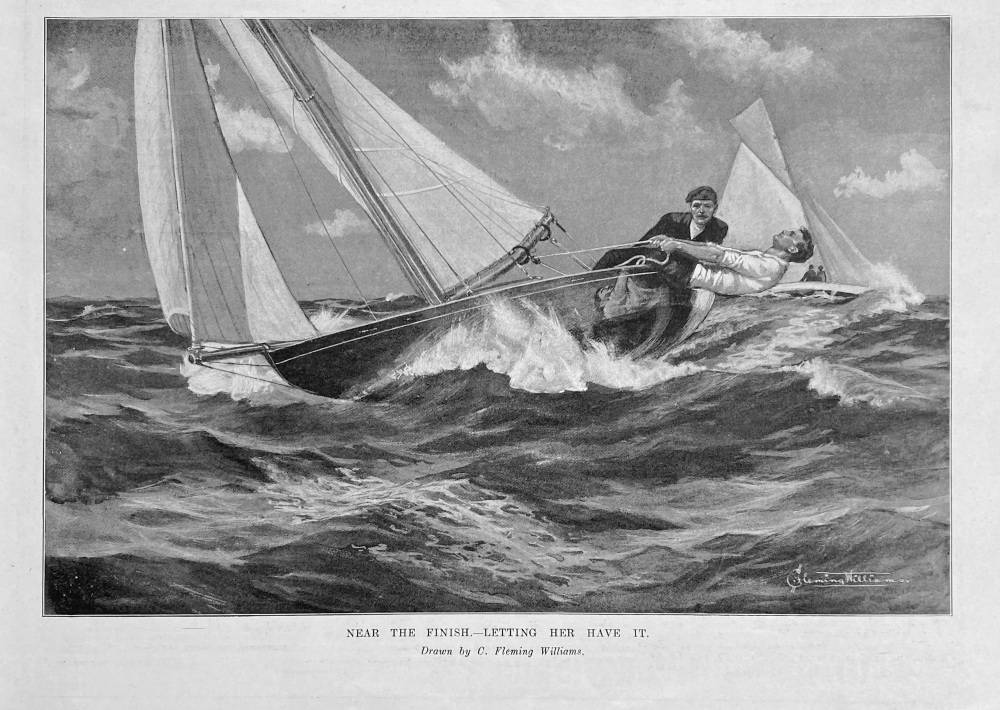 Near the Finish.- Letting Her Have It.  (Sailing)  1905.