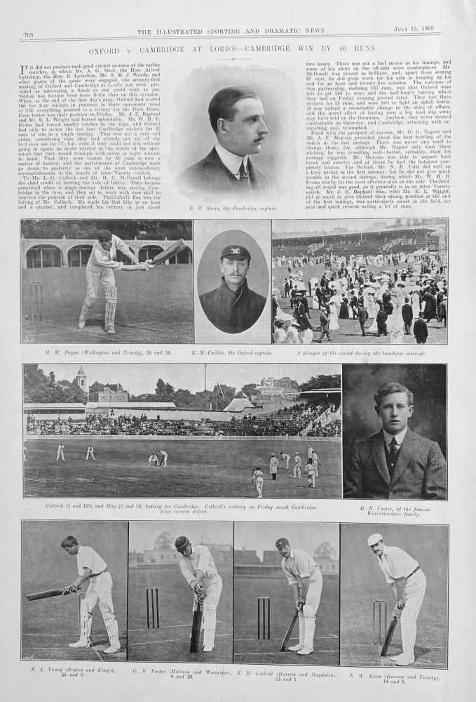 Oxford v.Cambridge at Lord's - Cambridge Win by 40 Runs.  1905.