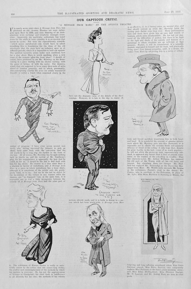 Our Captious Critic.  "A Message from Mars," at the Avenue Theatre.  1905.