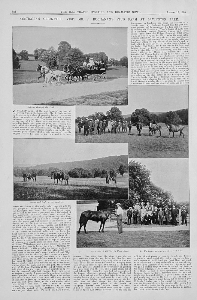 Australian Cricketers  Visit Mr. J. Buchanan's Stud Farm at Lavington Park.  1905.