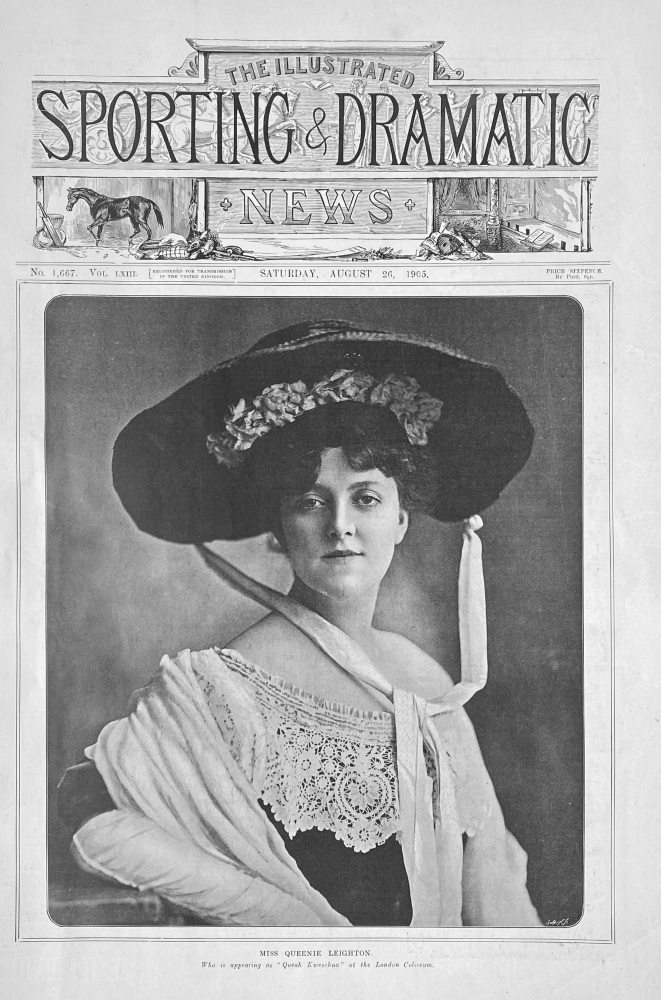 Miss Queenie  Leighton.  Who is appearing as "Queen Kweschna" at the London Coliseum. 1905.