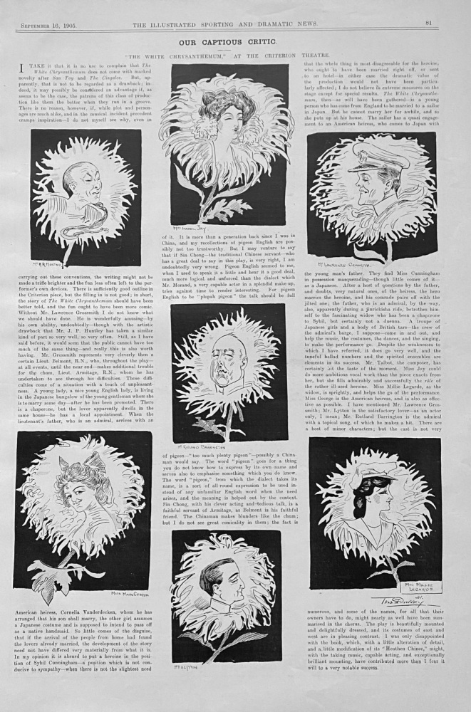 Our Captious Critic.  "The White Chrysanthemum,"  at the Criterion Theatre.  1905.