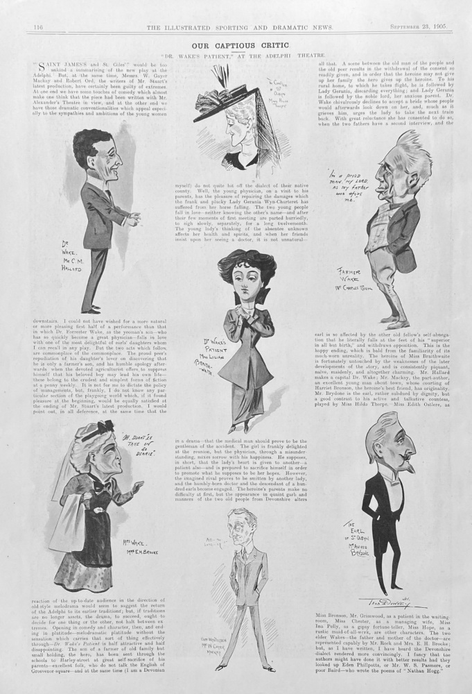 Our Captious Critic.  "Dr. Wake's Patient," at the Adelphi Theatre.  1905.