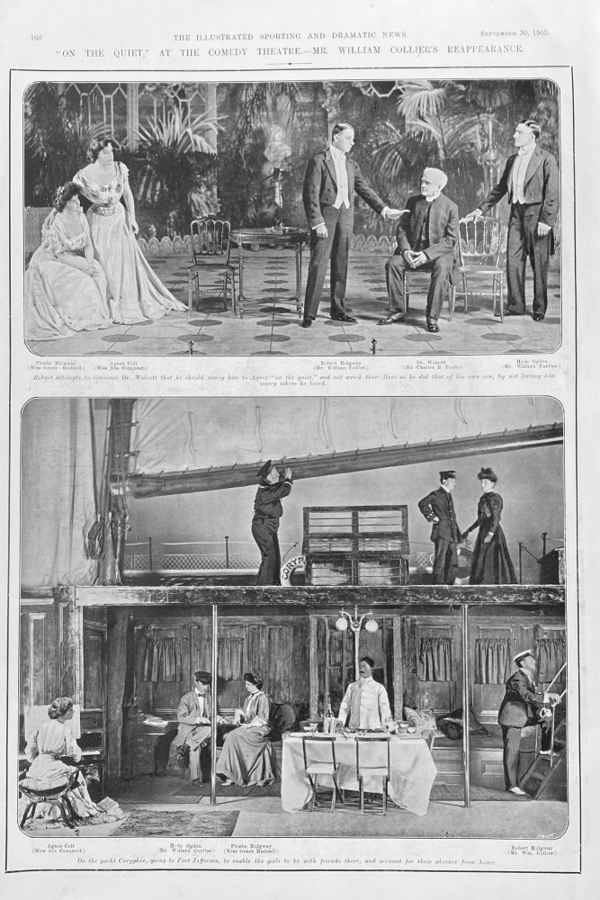 "On The Quiet,"  At The Comedy Theatre.- Mr. William Collier's Reappearance.  1905.