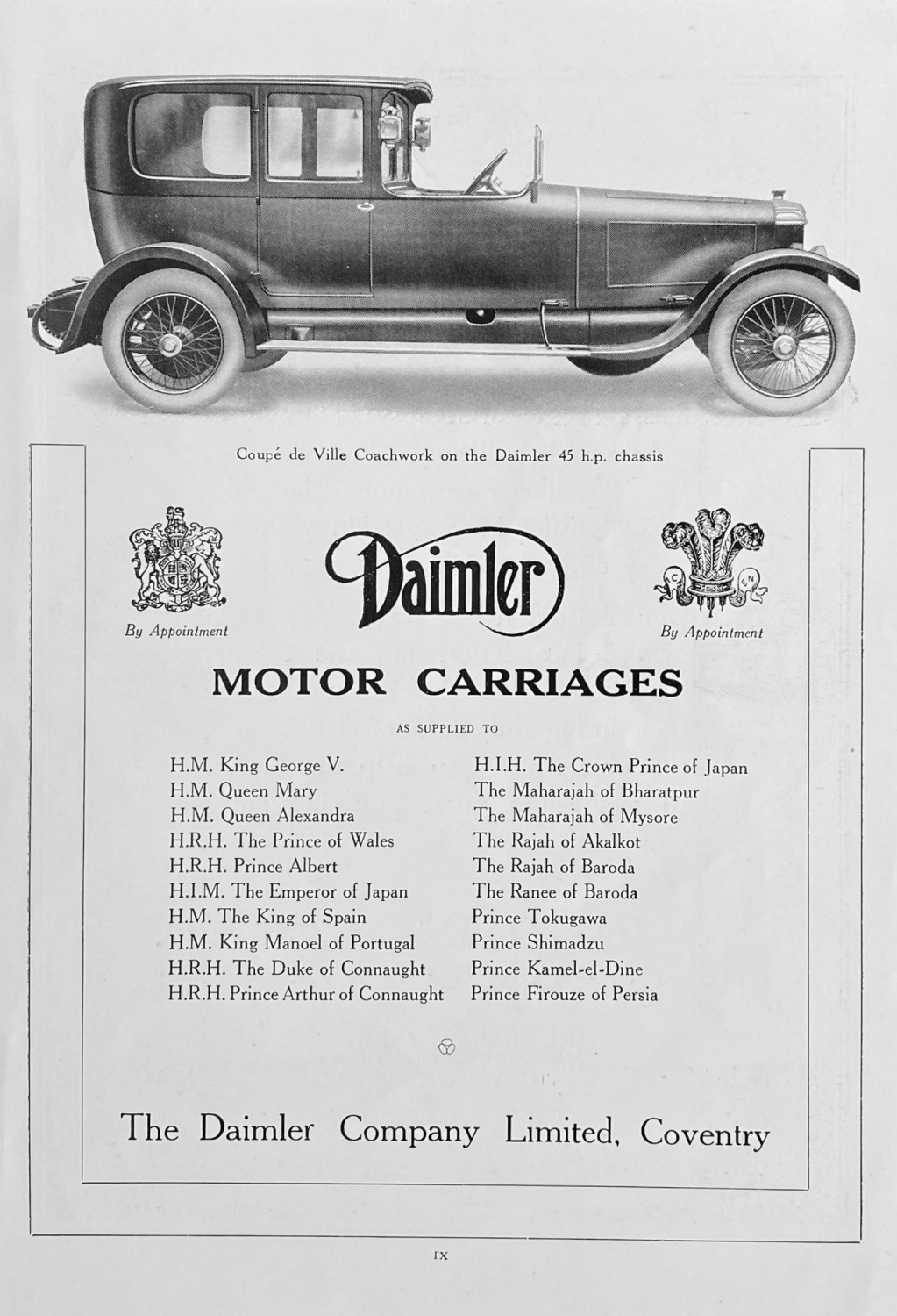 Daimler Motor Carriages.  1922.