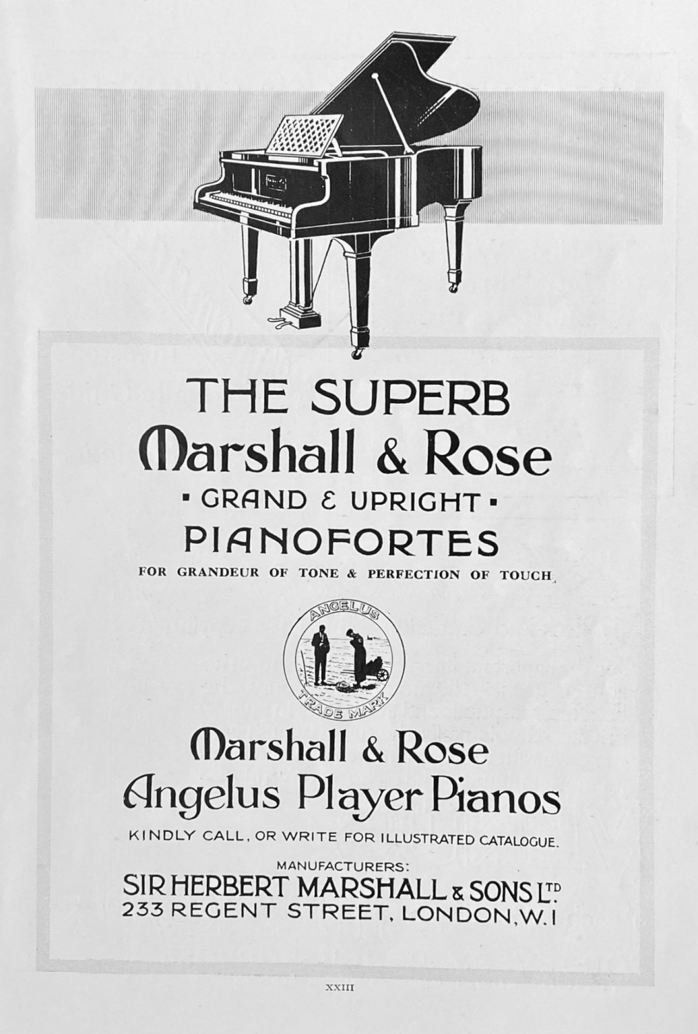 The Superb Marshall & Rose Grand and Upright Pianofortes.  1922.