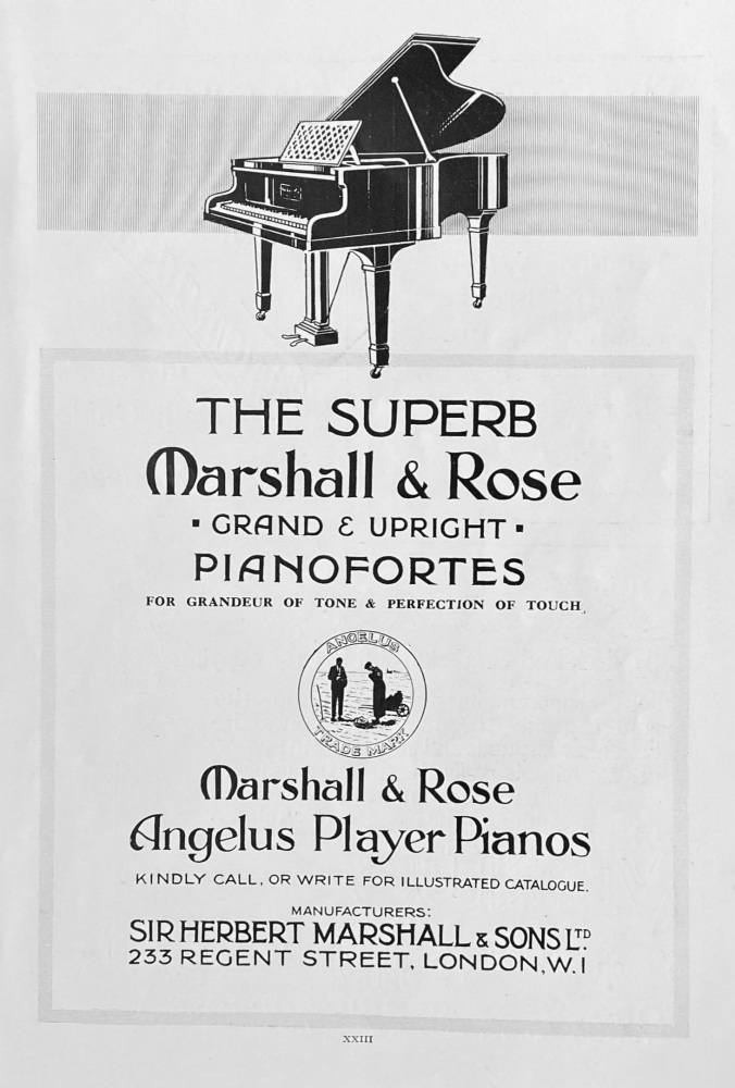 The Superb Marshall & Rose Grand and Upright Pianofortes.  1922.
