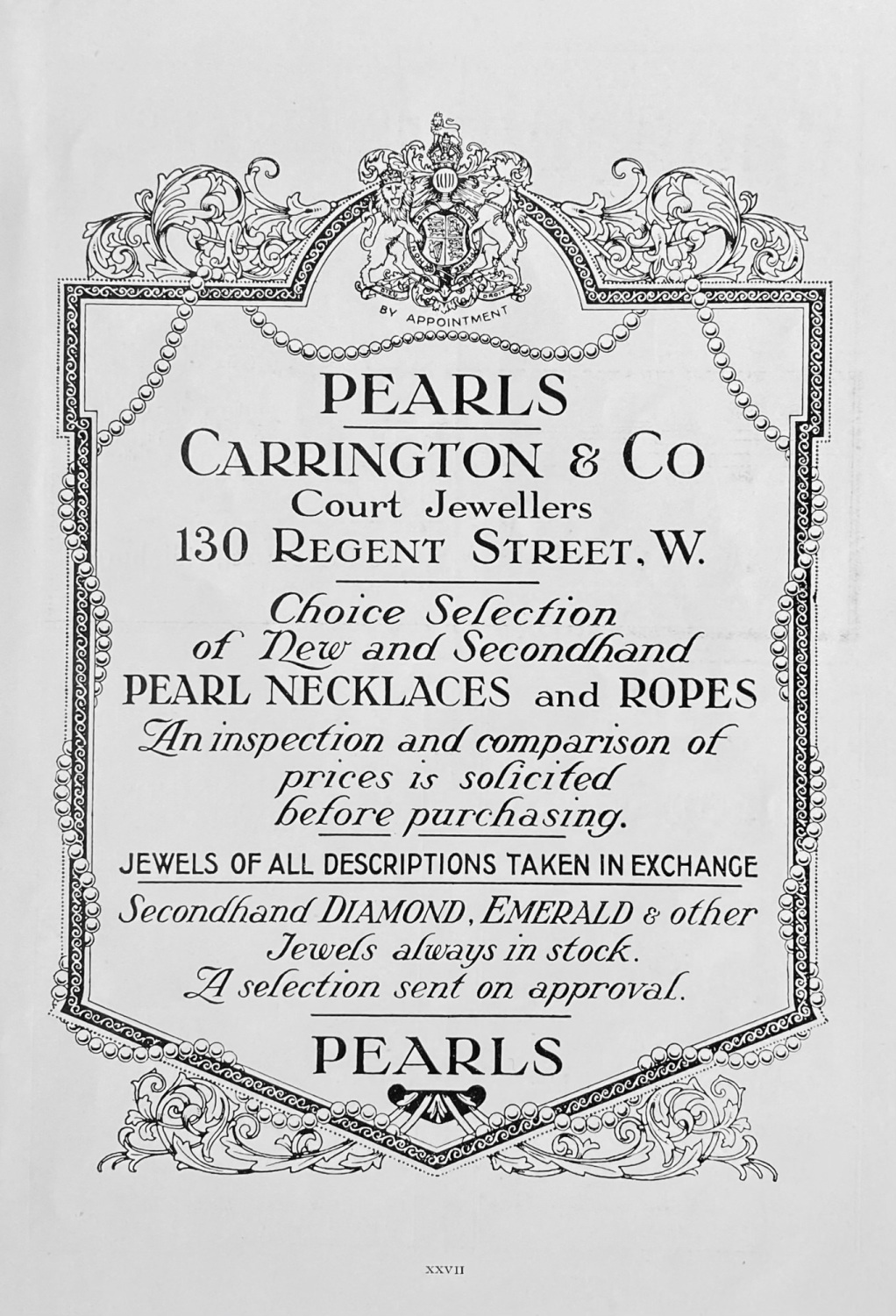 Carrington & Co.,  Court Jewellers.  130 Regent Street, W.   1922.