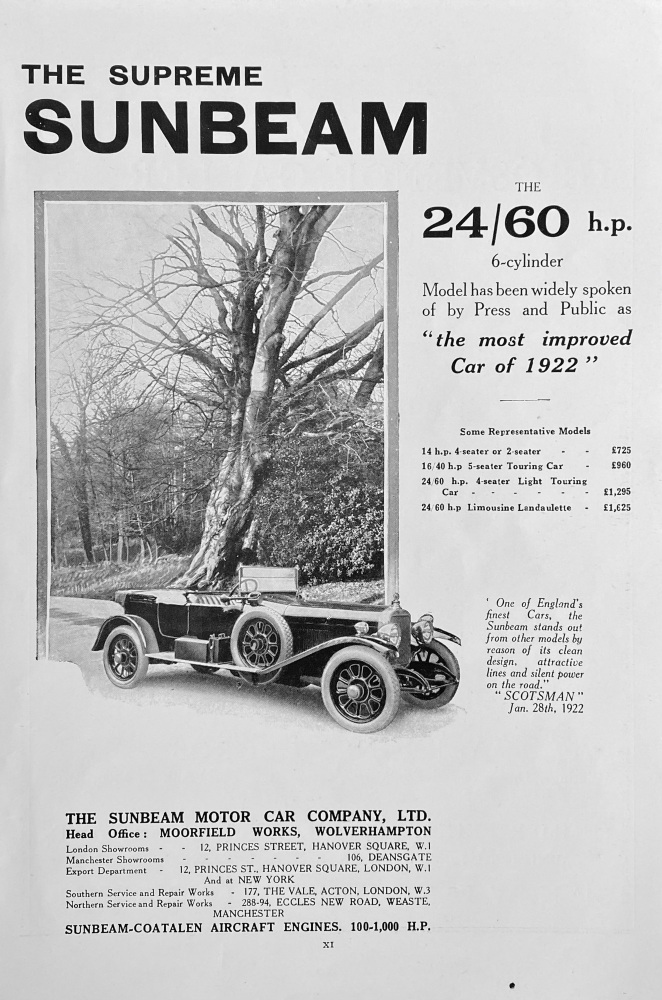 The Supreme Sunbeam  24/60  h.p.6-Cylinder.  1922.