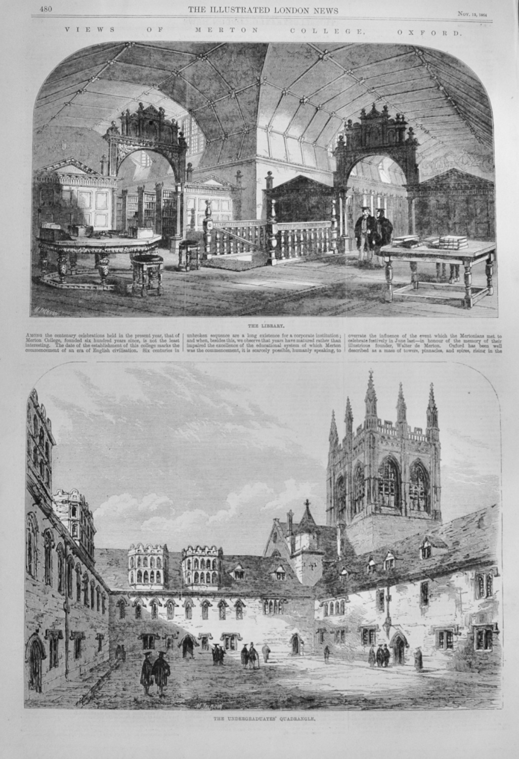 Views of Merton College, Oxford - 1864