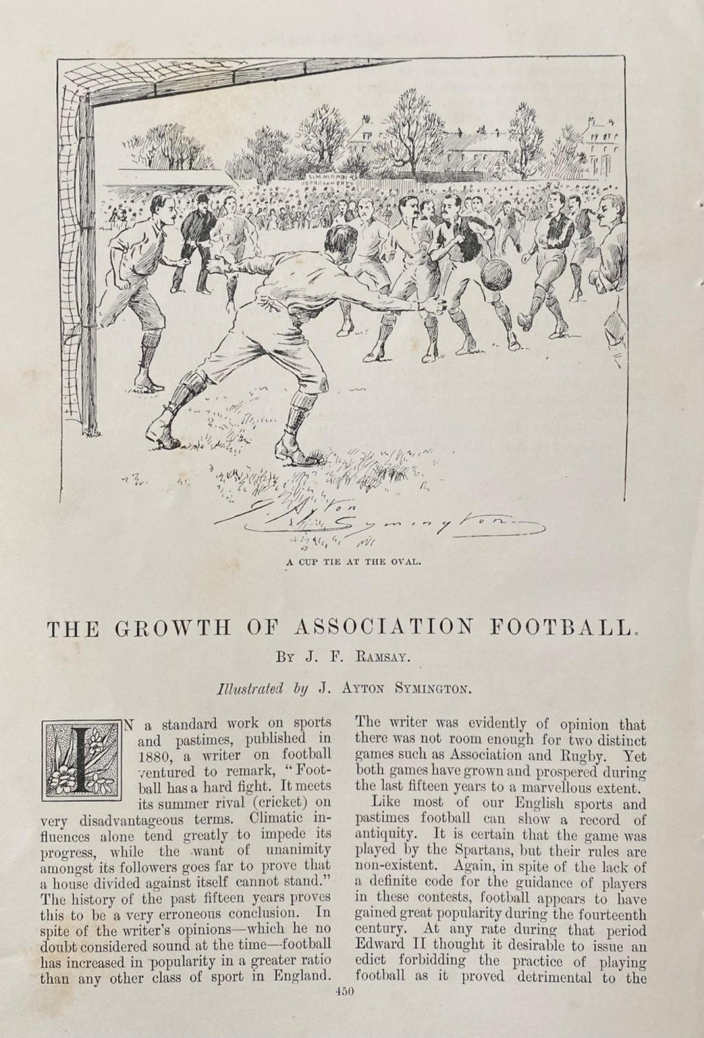 The Growth of Association Football.  Written by J. F. Ramsay.  1895.