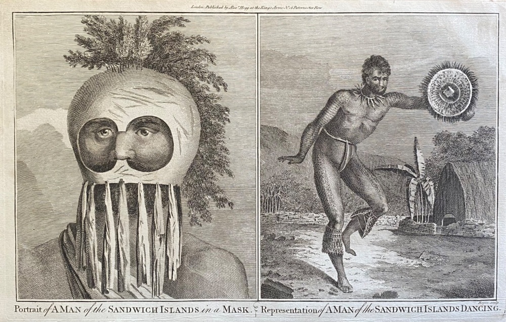 Portrait of A MAN of the Sandwich Islands in a Mask  &  Representation of A MAN of the Sandwich Islands Dancing.  1784 - 1786