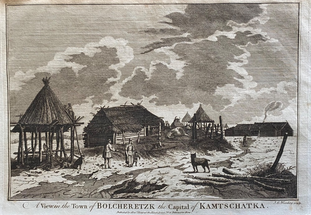 A View in the Town of BOLCHERETZK  the Capital of KAMTSCHATKA. 1784 - 1786