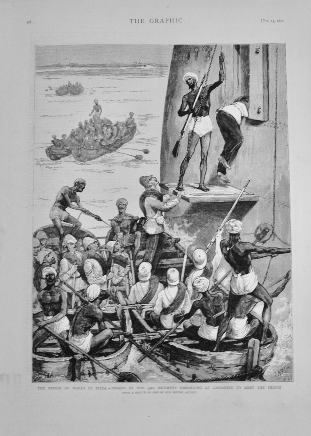 Troops of the 43rd Regiment embarking at Cananore - 1876