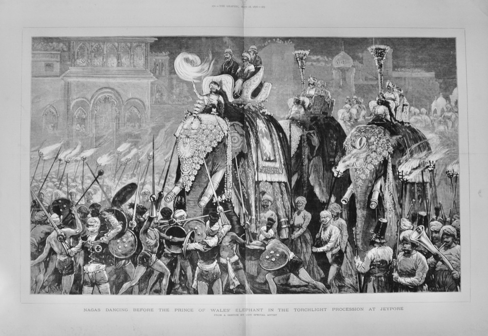 Nagas dancing before the Prince of Wales' Elephant at Jeypore - 1876