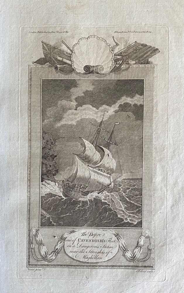 The Desire on of CAVENDISH'S  Fleet in a Dangerous storm near the streights of Magellan.  1784 - 1786