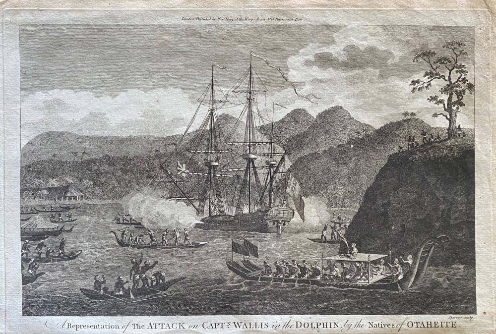 A Representation of The ATTACK on CAPT. WALLIS in the DOLPHIN, by the Natives of OTAHEITE.  1784 - 1786.